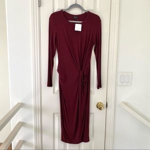 Leith Ruched Long Sleeve Dress in Burgundy NWT